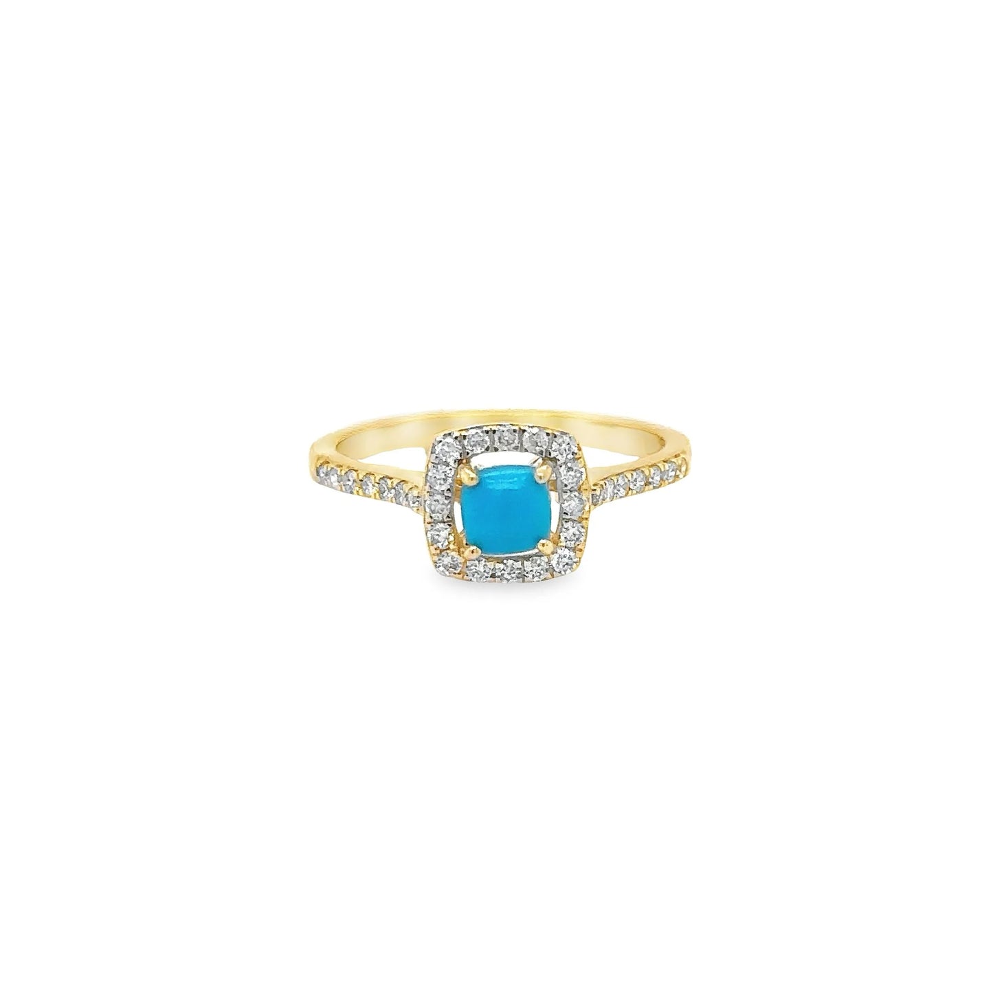 14KT YELLOW GOLD TURQUOISE RING WITH DIAMONDS