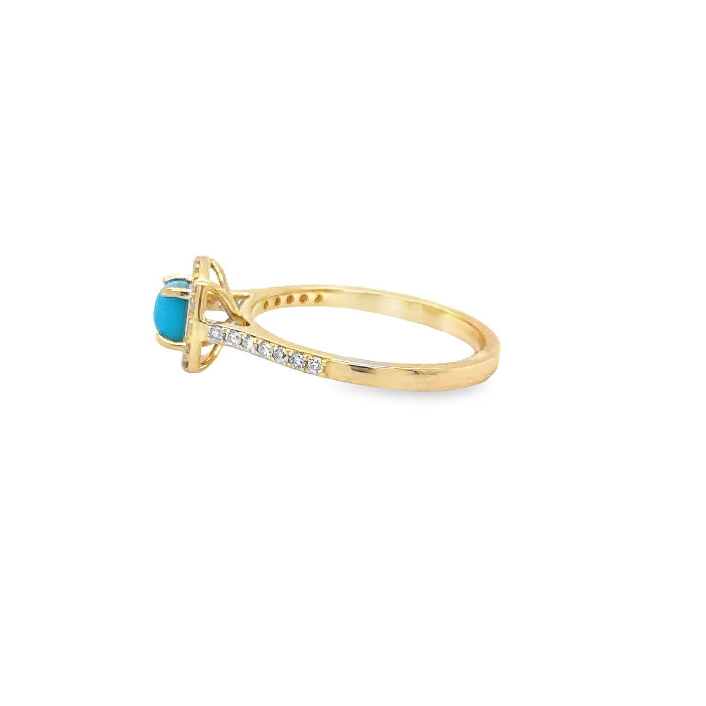 14KT YELLOW GOLD TURQUOISE RING WITH DIAMONDS