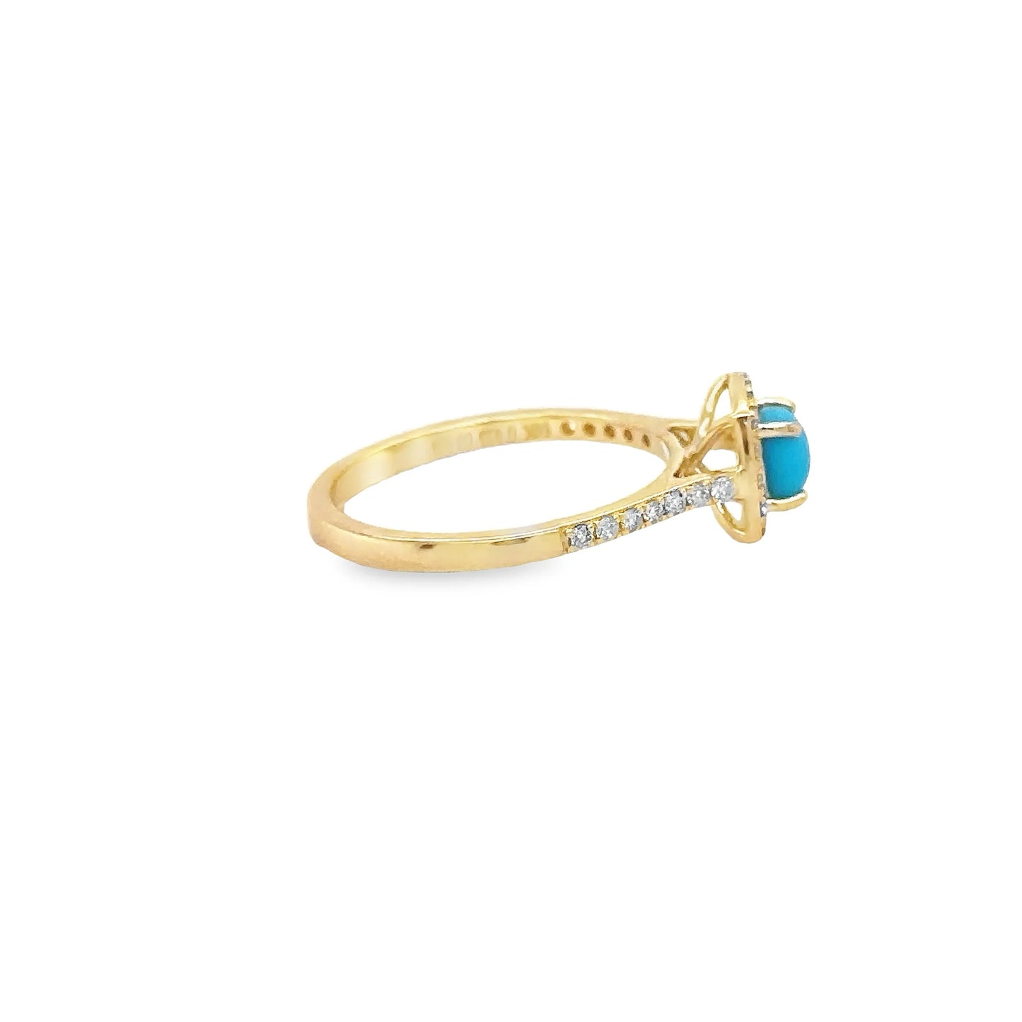 14KT YELLOW GOLD TURQUOISE RING WITH DIAMONDS