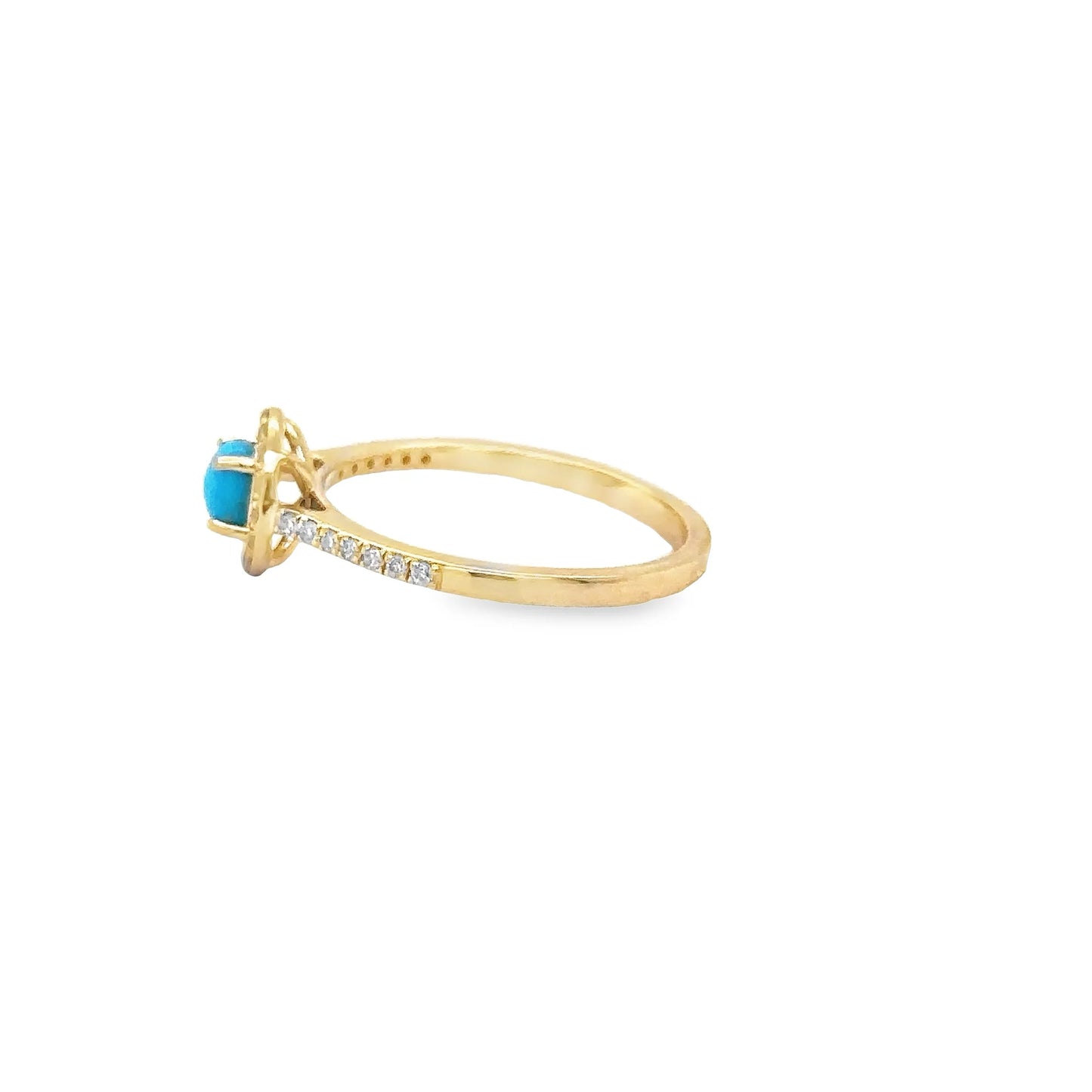 14KT YELLOW GOLD TURQUOISE RING WITH DIAMONDS