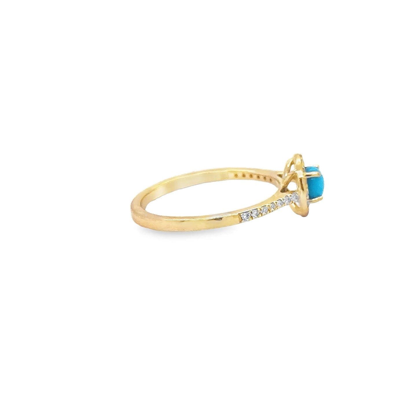 14KT YELLOW GOLD TURQUOISE RING WITH DIAMONDS