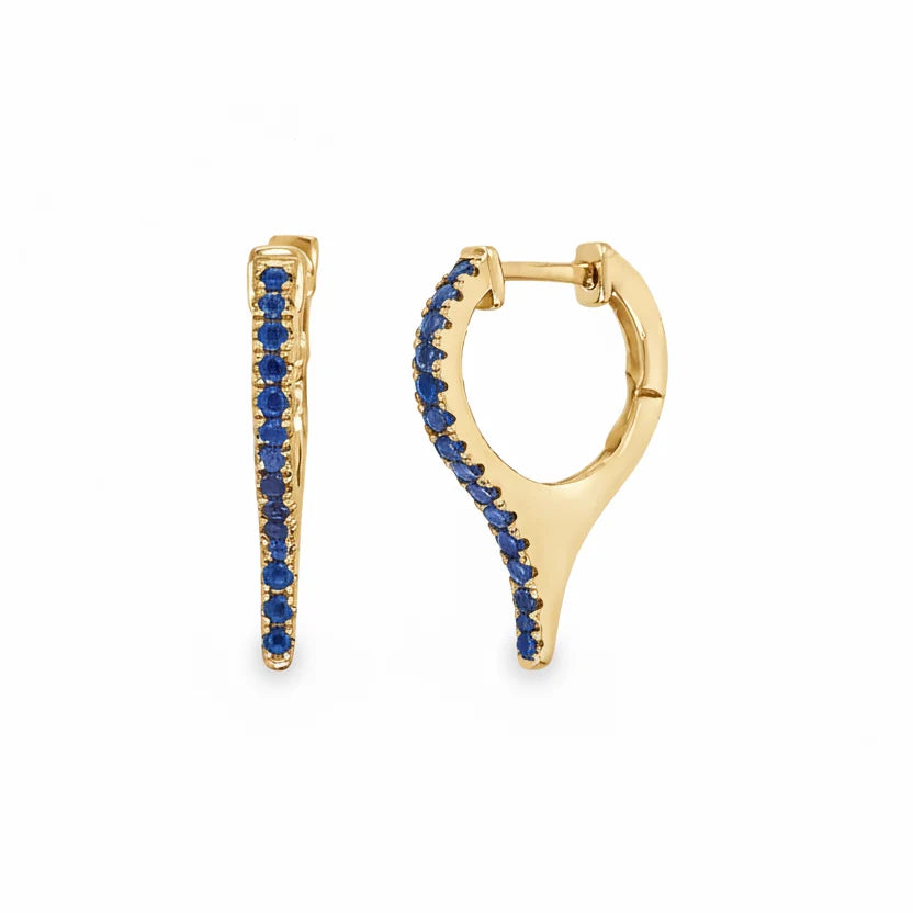 14KT GOLD BLUE SAPPHIRE SPIKE HUGGIES