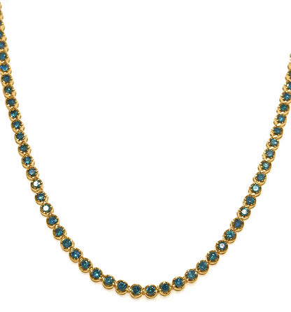 14KT GOLD NATURAL BLUE DIAMOND TENNIS NECKLACE (7.00 CTS)