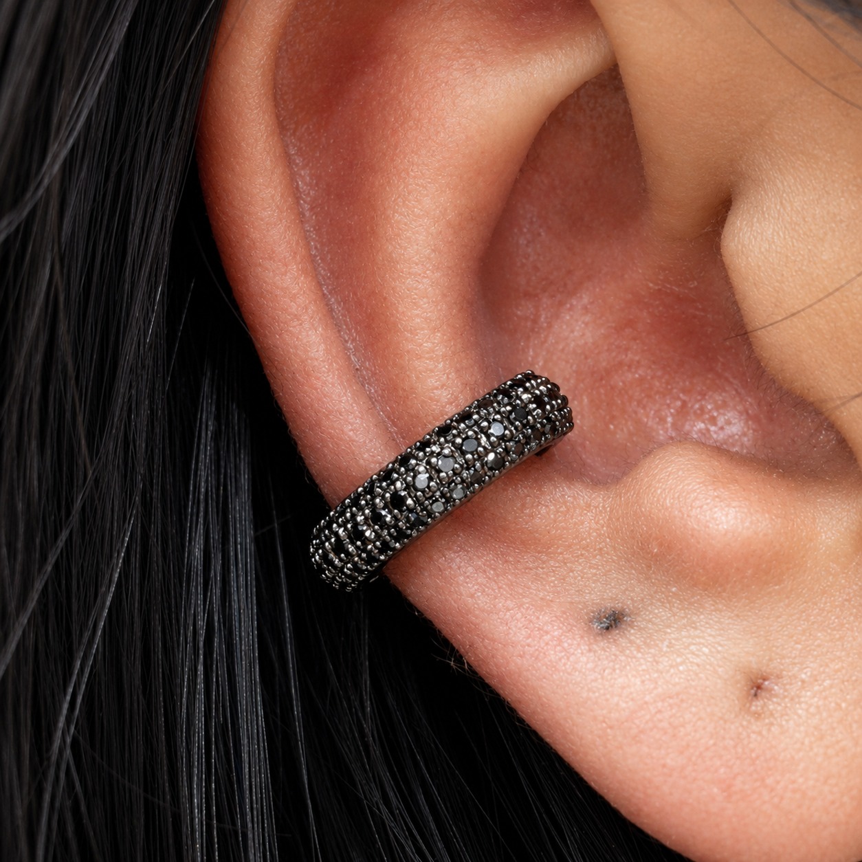 14K BLACK DIAMOND RHODIUM PAVE EAR CUFF, 0.55 CTW, ANY GOLD COLOR