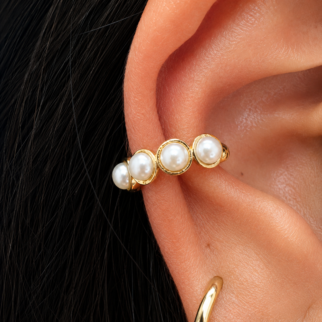 14K PEARL EAR CUFF, 5 PEARLS, ANY GOLD COLOR