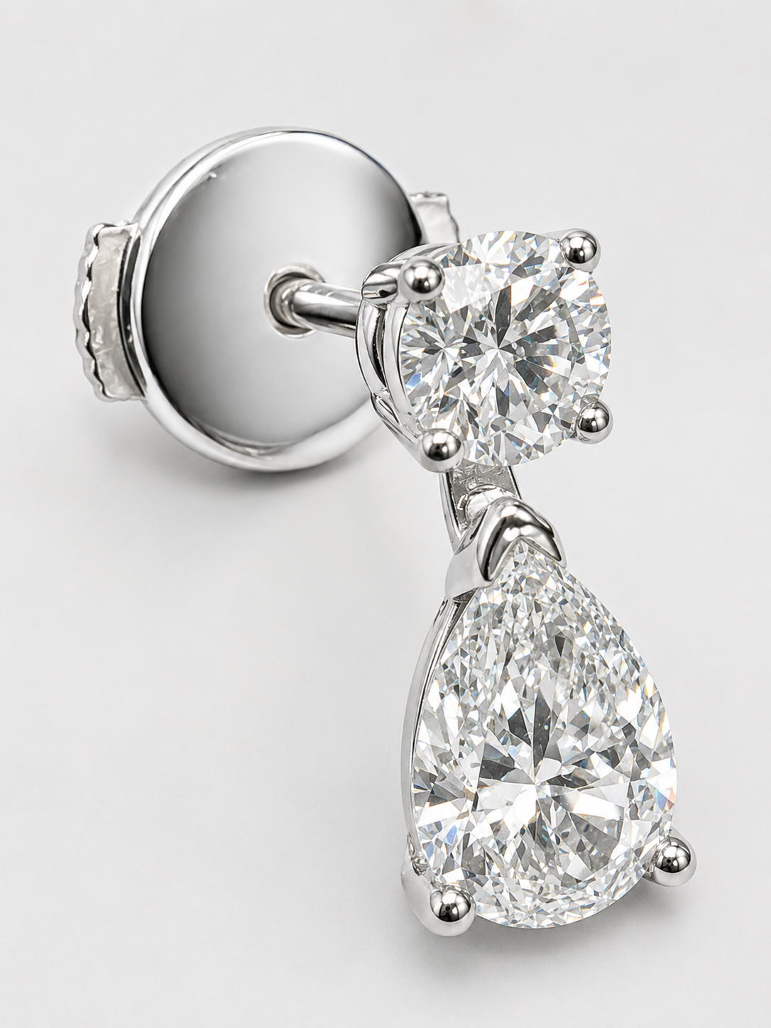 14K HALF PAIR DANGLE DIAMOND EARRING W/ GUARDIAN BACK, RD 0.35 CT, PS 0.5 CT, ANY GOLD COLOR