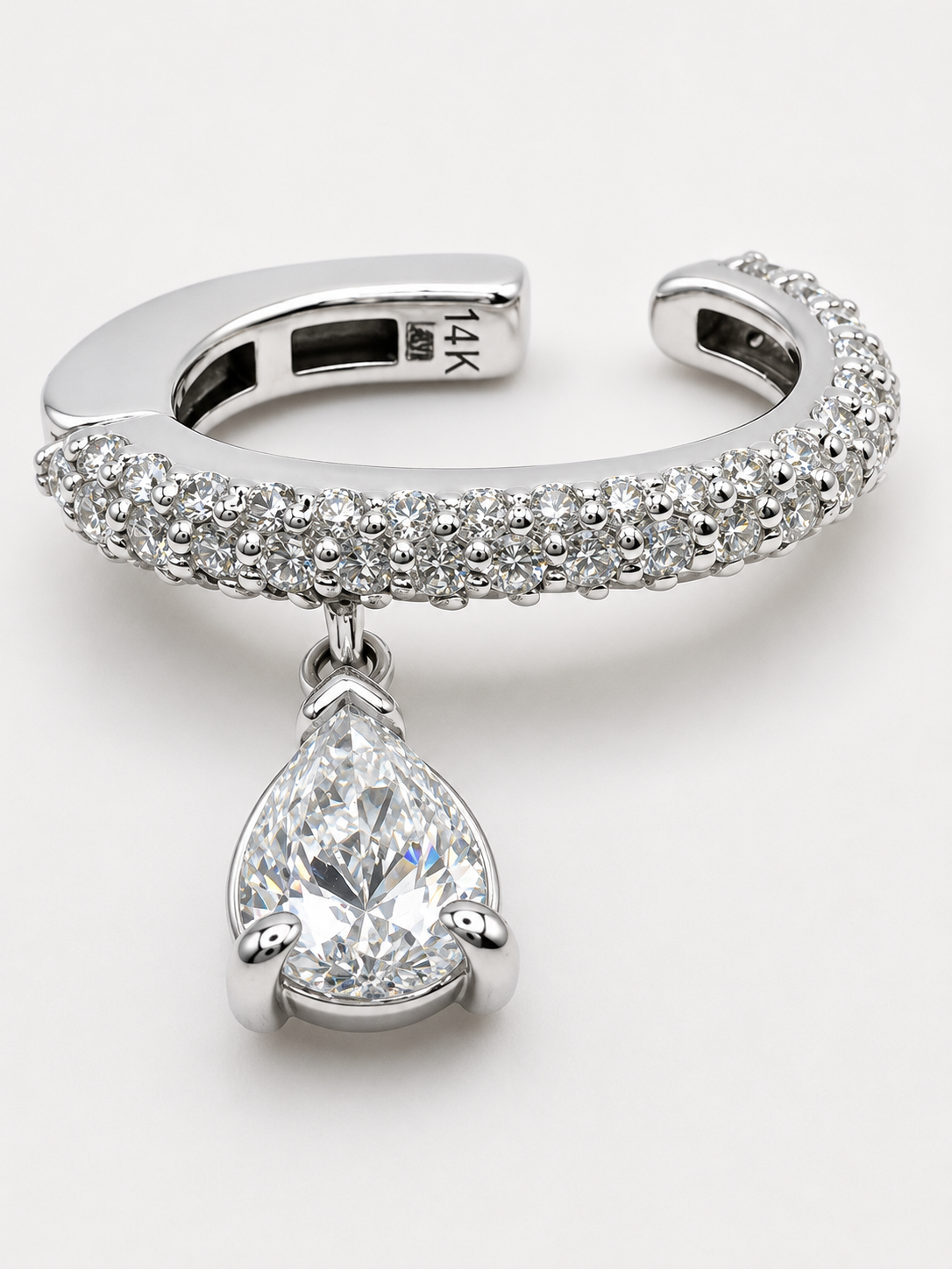 14K WG PEAR SOLITAIRE DIA DANGLE EARCUFF APPROX 0.70 CTS (RIGHT SIDE)
