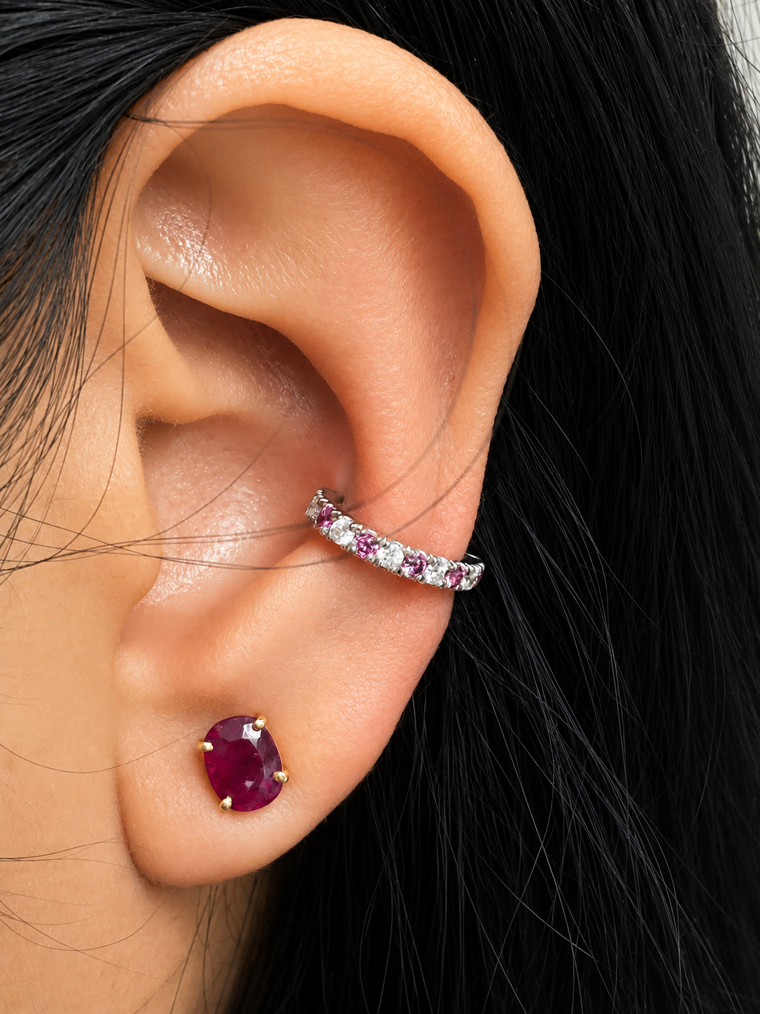 14K WHITE (0.15 CTW) AND PINK DIAMOND ( 0.18-0.20CTW) APPROXIMATE EARCUFF