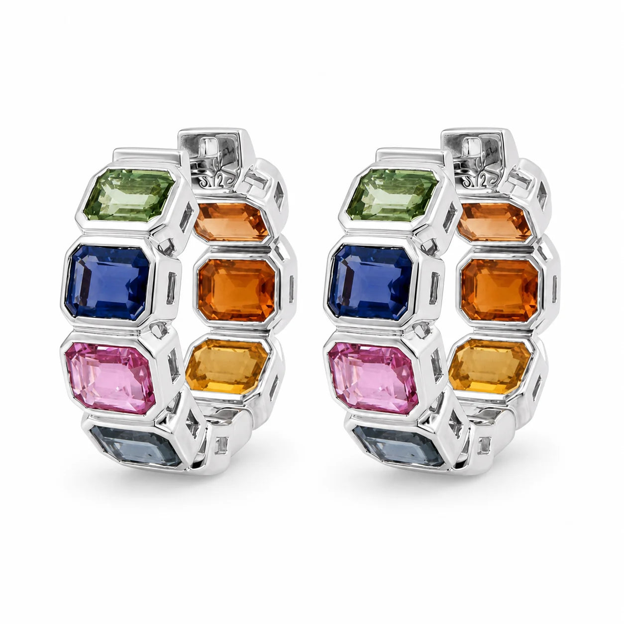 14KT GOLD MULTI SAPPHIRE HOOP EARRING (15 MM)