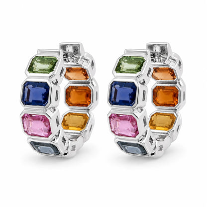 14KT GOLD MULTI SAPPHIRE HOOP EARRING (15 MM)
