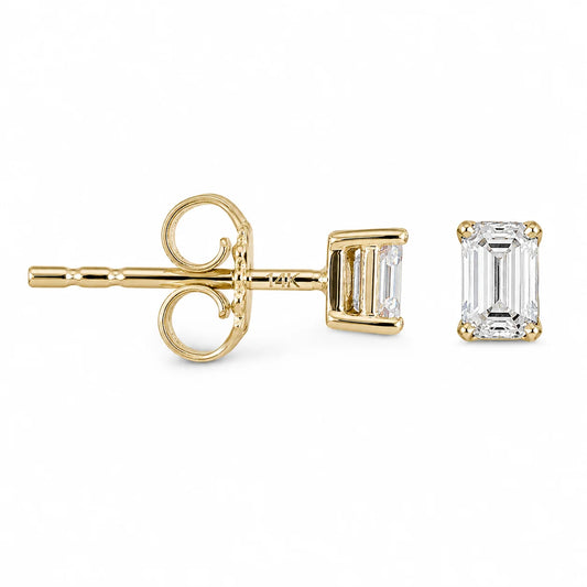 14KT GOLD EMERALD CUT DIAMOND EARRING STUDS (0.36 CT)