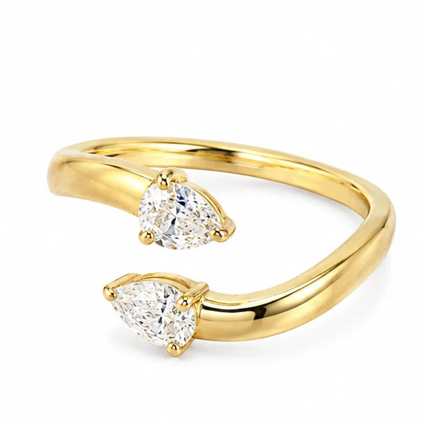 14KT YELLOW GOLD DIAMOND OPEN BYPASS RING