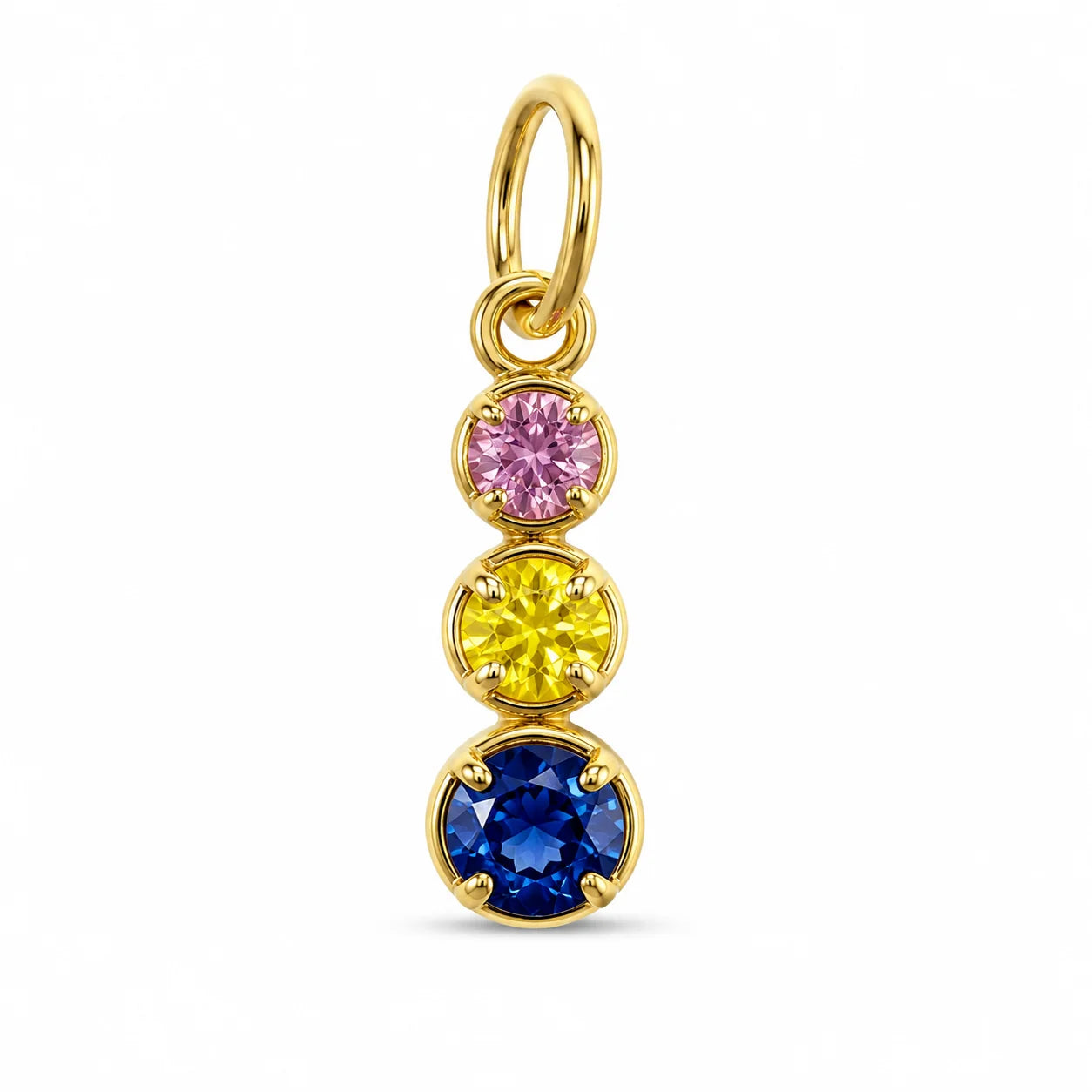 YELLOW GOLD 3 ASSORTED MULTI SAPPHIRE LINEAR PENDAN