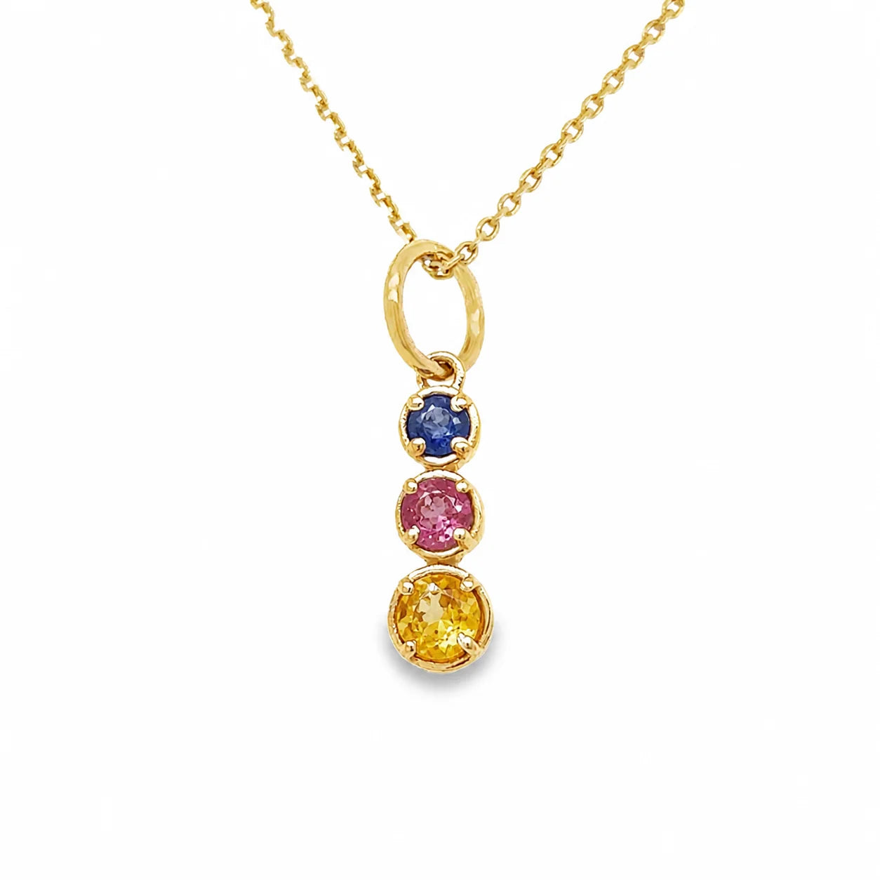 YELLOW GOLD 3 ASSORTED MULTI SAPPHIRE LINEAR PENDAN