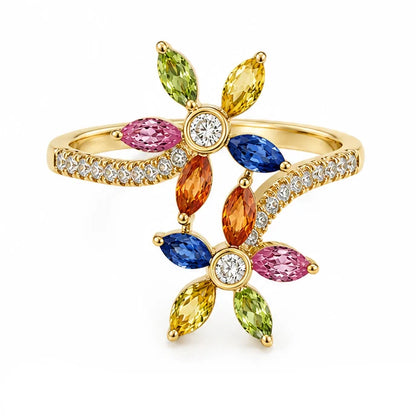 YELLOW GOLD MULTI SAPPHIRE AND DIAMOND RING