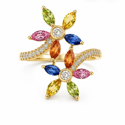 YELLOW GOLD MULTI SAPPHIRE AND DIAMOND RING