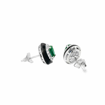 18KT GOLD EMERALD AND DIAMONDS BLACK ENAMEL EARRING