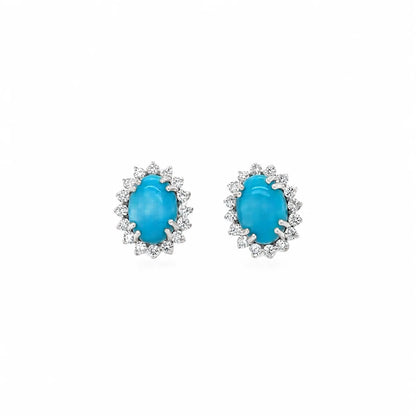 14KT GOLD TURQUOISE AND DIAMONDS EARRINGS
