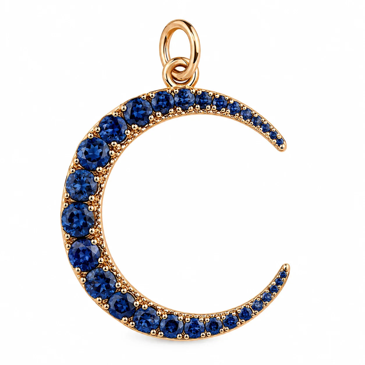 14KT YELLOW GOLD HALF MOON PENDANT WITH MULTI SAPPHIRE