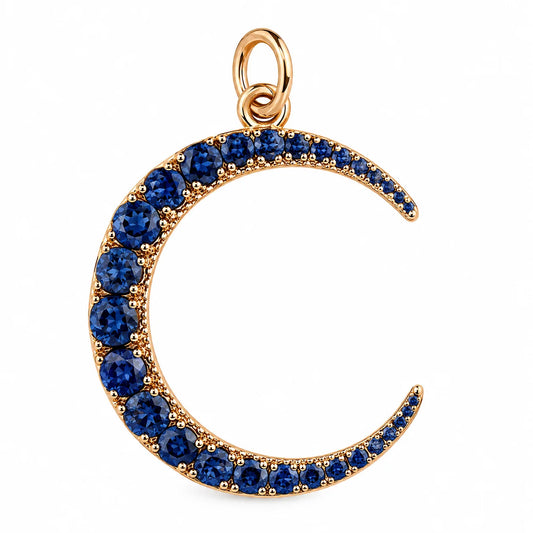 14KT YELLOW GOLD HALF MOON PENDANT WITH MULTI SAPPHIRE
