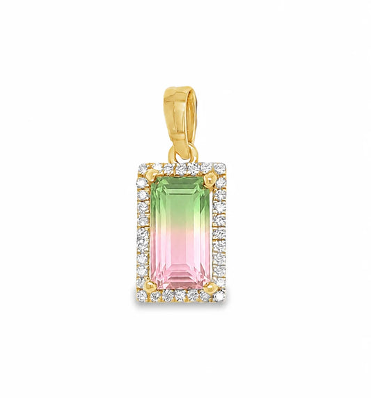 14KT YELLOW GOLD WATERMELON TOURMALINE AND DIAMONDS PENDANT