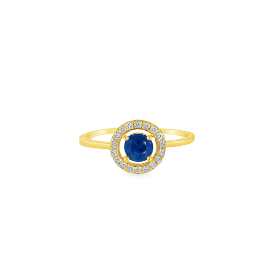 14KT YELLOW GOLD BLUE SAPPHIRE AND DIAMONDS RING