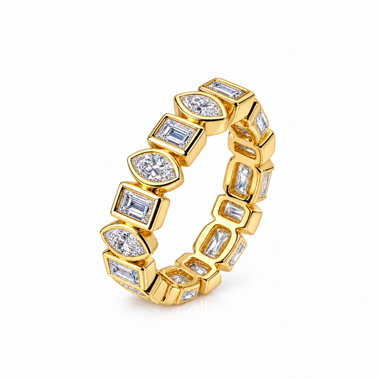 14K Yellow Gold Multi-Shape Bezel Full Eternity Ring