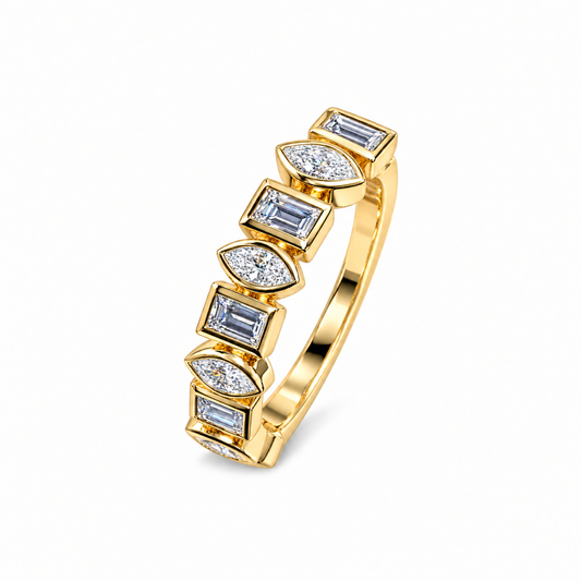 14K Yellow Gold Multi-Shape Bezel Halfway Ring