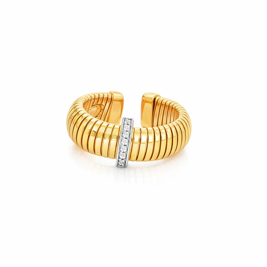 14KT YELLOW GOLD AND NATURAL DIAMONDS TUBOGAS RING