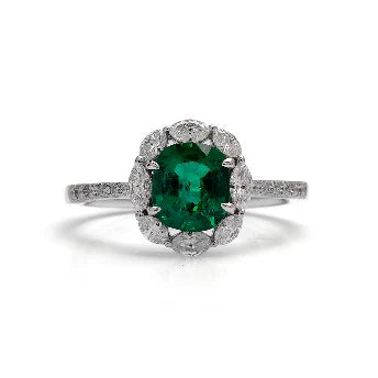 18KT WHITE GOLD EMERALD AND DIAMONDS RING