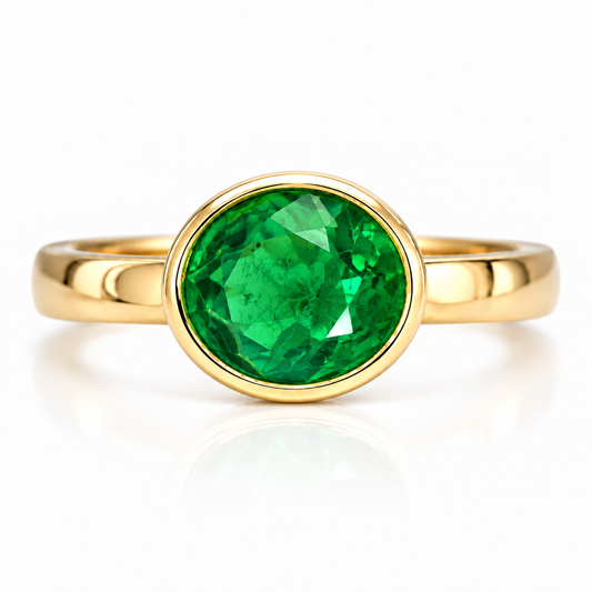 14K Yellow Gold Bezel-Set Emerald Ring