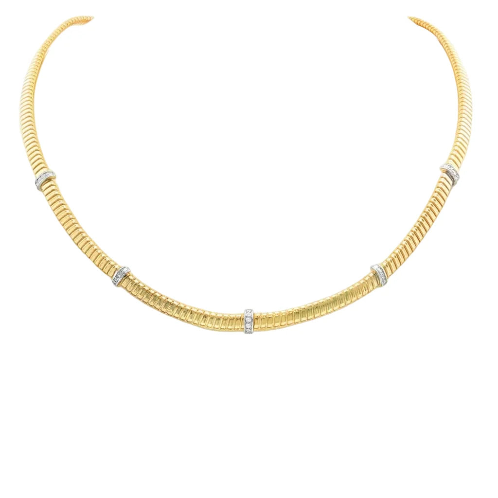 14KT YELLOW GOLD DIAMOND FLAT TUBOGAS NECKLACE