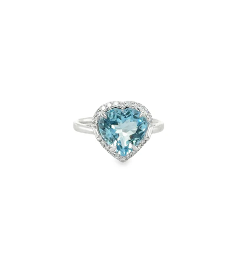 HEART SHAPE AQUAMARINE RING WITH DIAMONDS