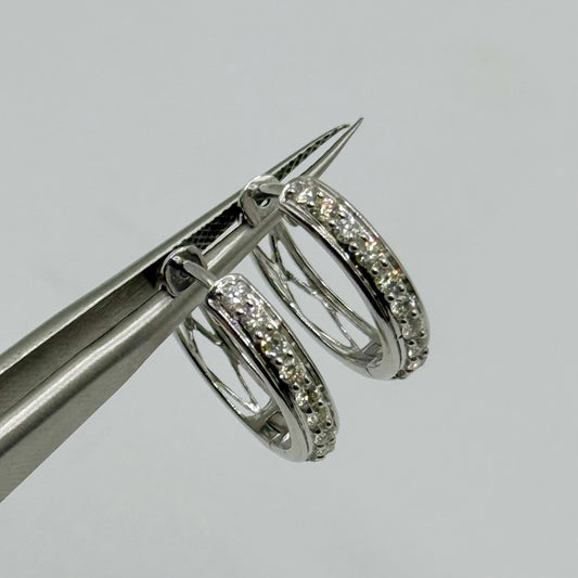 14K WHITE GOLD WHITE DIAMOND HALFWAY HUGGIES