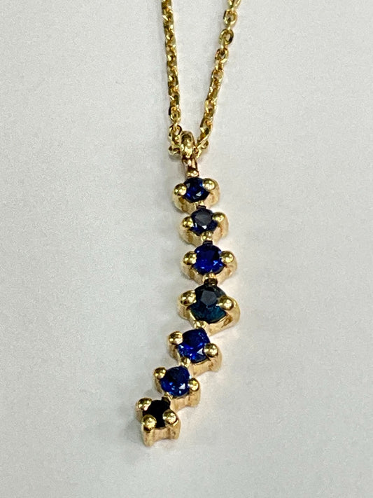 14KT YELLOW GOLD BLUE SAPPHIRE CRESCENT NECKLACE 18"