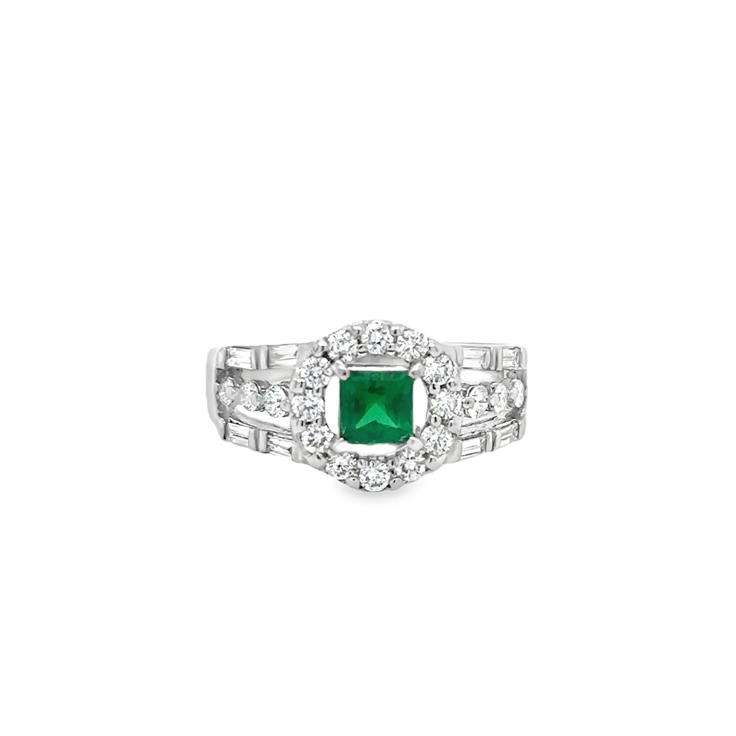 PLATINUM EMERALD AND DIAMONDS RING
