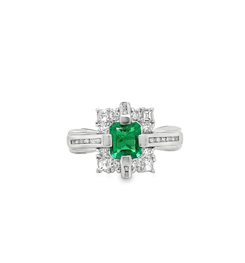 PLATINUM EMERALD AND DIAMONDS RING