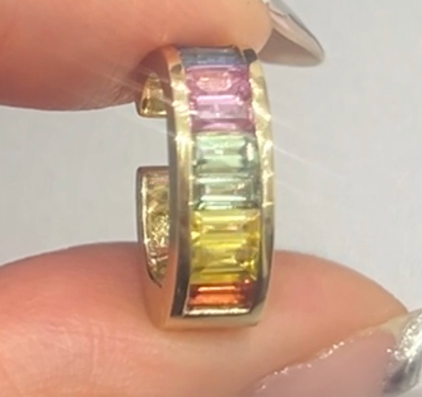 *NEW* 14K RAINBOW SAPPHIRE BAGUETTE EAR CUFF, 1.35 CTW, ANY GOLD COLOR