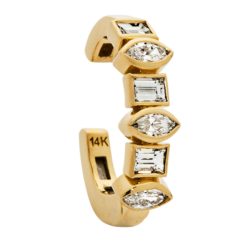 14K YG MIXED SHAPE DIAMOND EAR CUFF, MARQUISE AND BAGUETTE CUT, 0.50 CTW, ANY GOLD COLOR