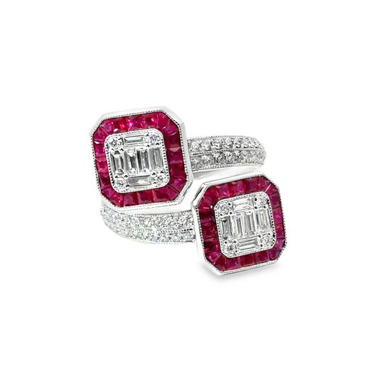 18KT WHITE GOLD RUBY AND DIAMOND RING