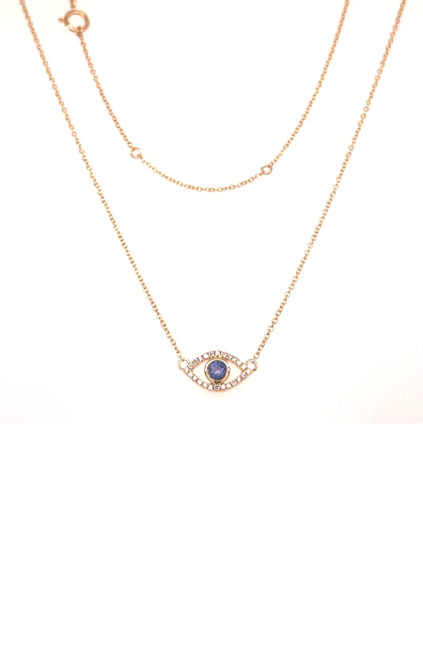 14KT GOLD EVIL EYE BLUE SAPPHIRE PENDANT WITH DIAMONDS