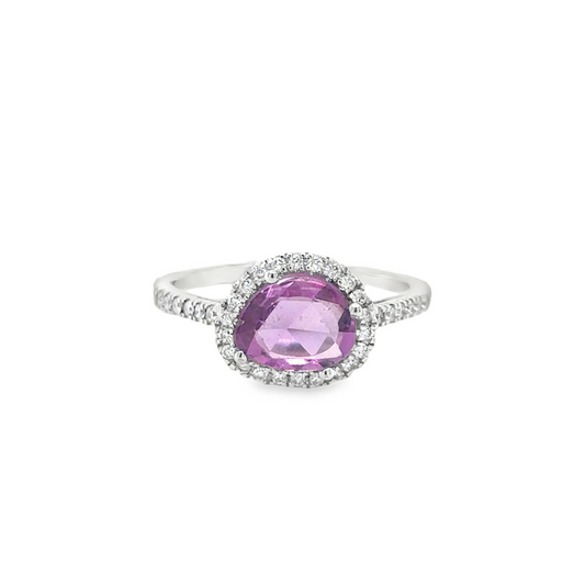 14KT WHITE GOLD PINK SAPPHIRE RING WITH DIAMONDS