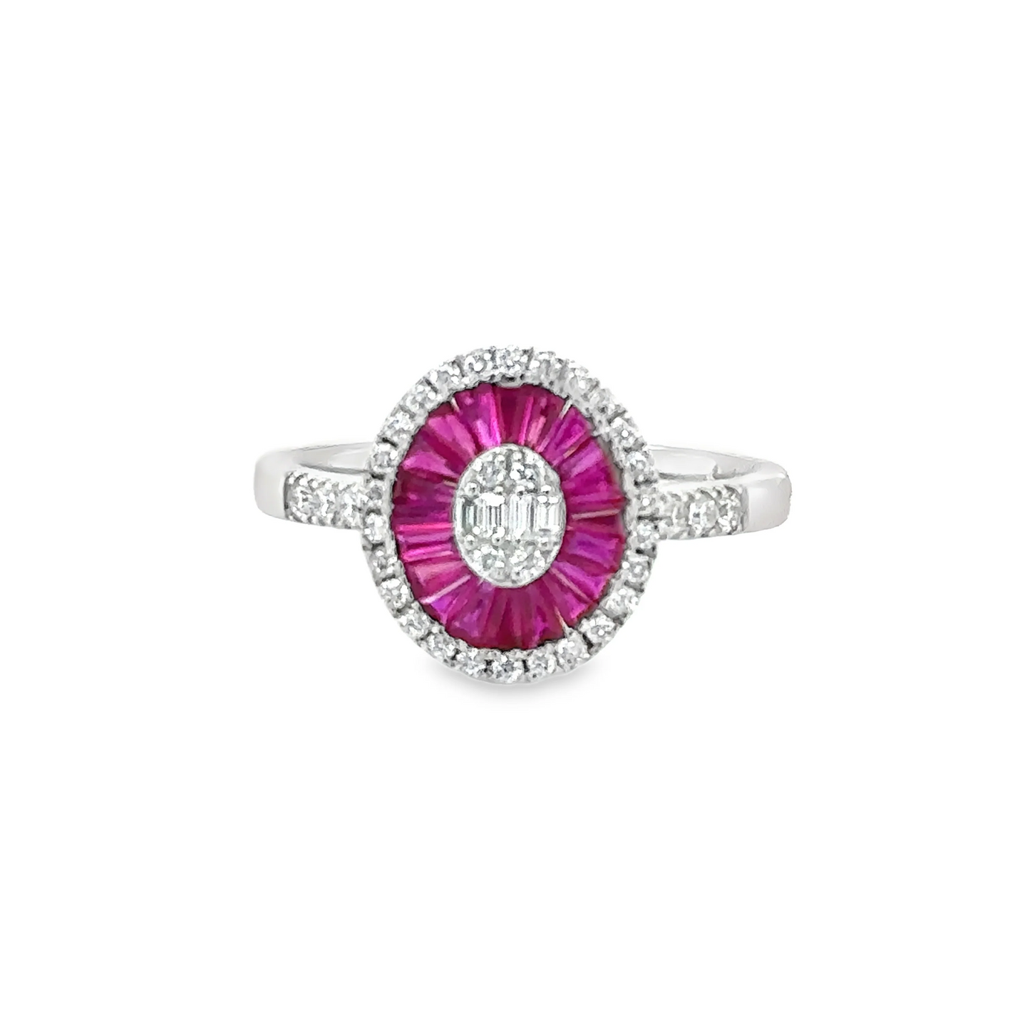 14KT WHITE GOLD RUBY AND DIAMONDS RING