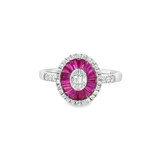 14KT WHITE GOLD RUBY AND DIAMONDS RING