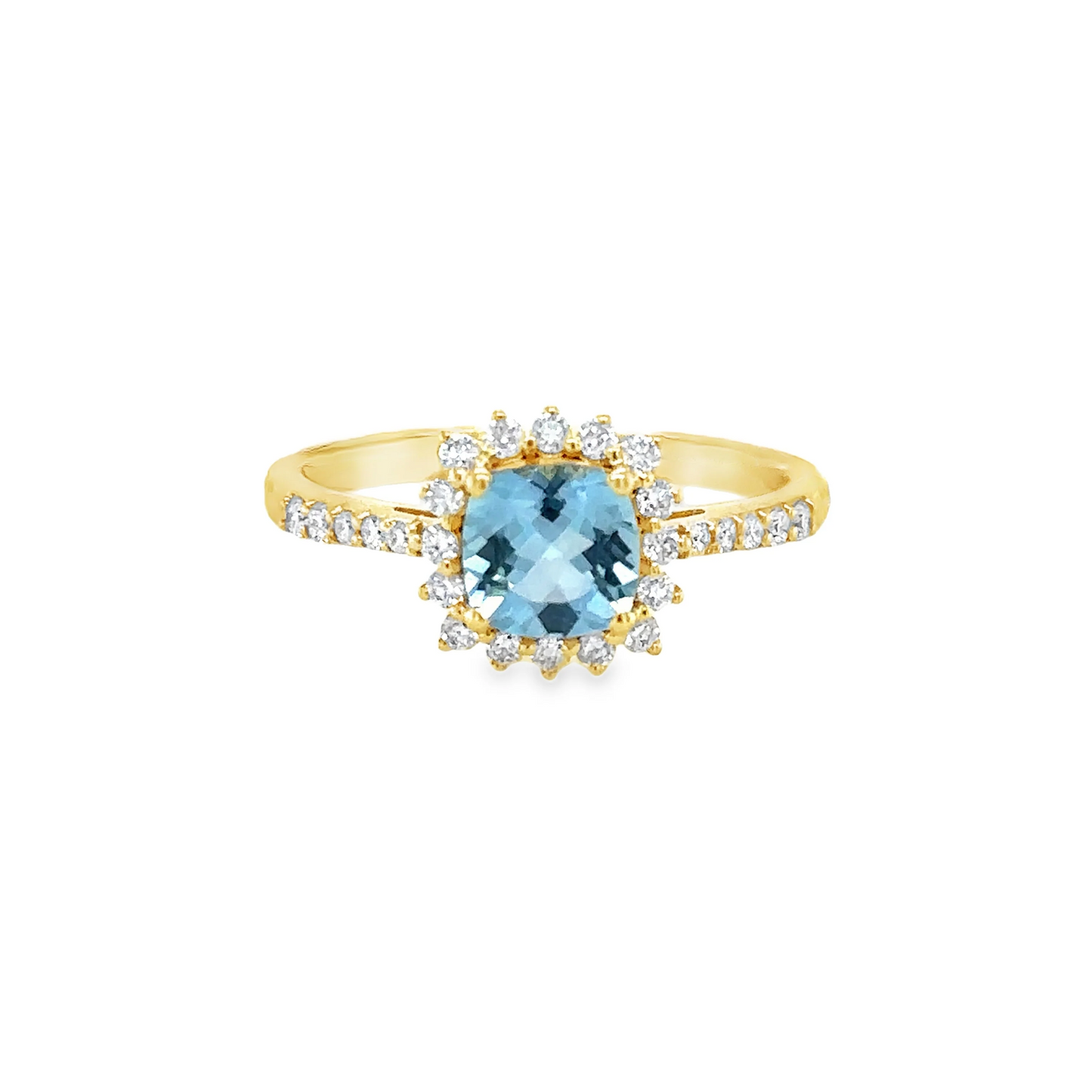 14KT GOLD AQUAMARINE AND DIAMONDS RING