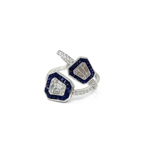 18KT WHITE GOLD BLUE SAPPHIRE AND DIAMOND RING