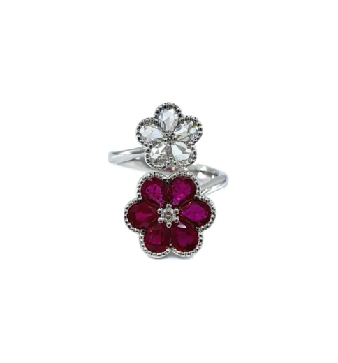 18KT WHITE GOLD RUBY AND DIAMOND RING