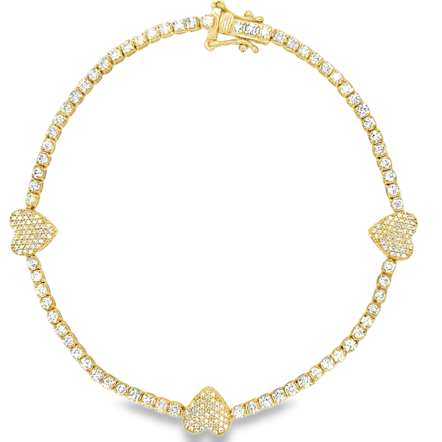 14KT GOLD DIAMONDS HEART TENNIS BRACELET