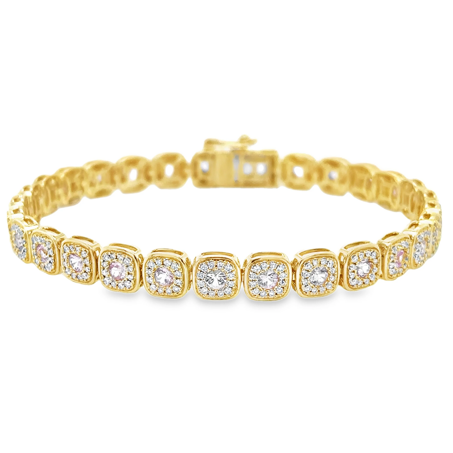 14KT GOLD PINK SAPPHIRE AND DIAMONDS TENNIS BRACELET