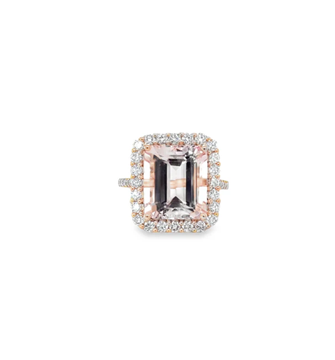 14KT ROSE GOLD MORGANITE AND DIAMONDS RING